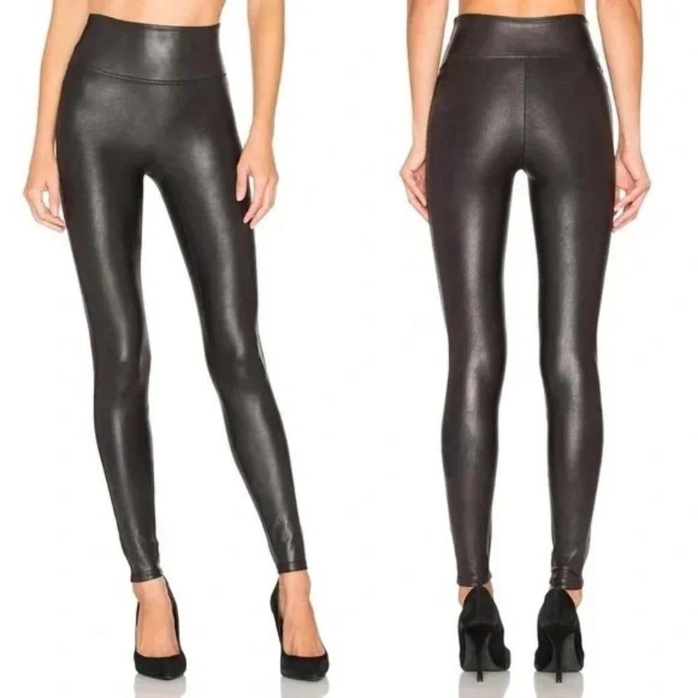 SPANX Women Faux Leather High Waist Skinny Pants Sz XL Black Shaping Walk hb-22